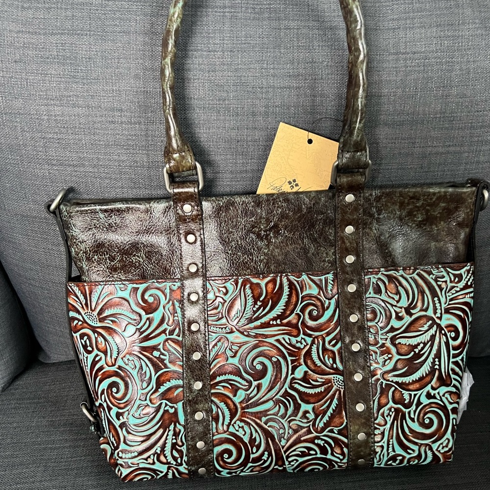 NWT PATRICIA NASH CARDUCCI TOTE HANDBAG TOOLED LEATHER